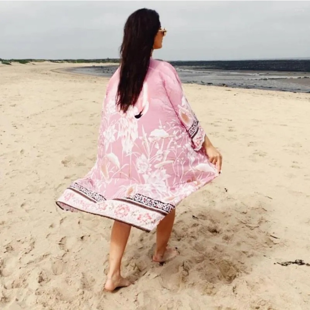 100. CLEARANCE PINK Bohemian Pink long flamingo floral kimono maxi long oversize